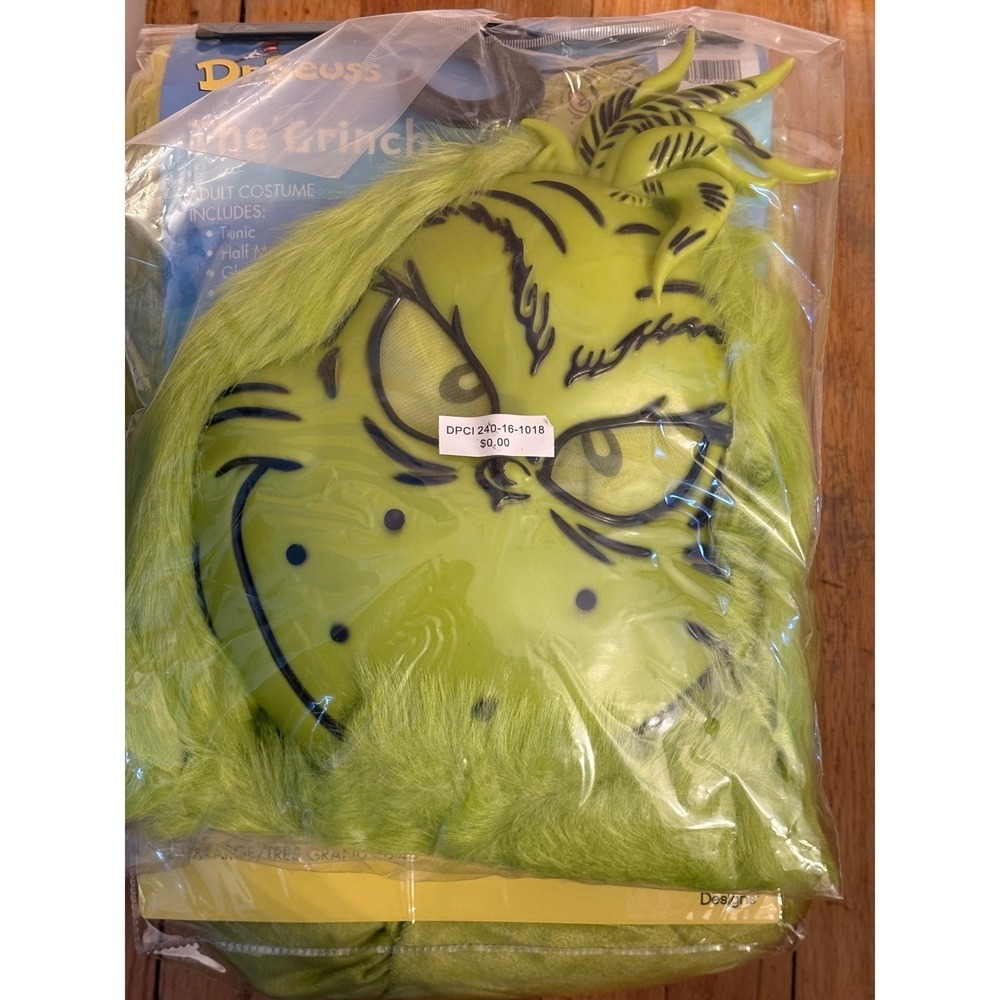 Dr Seuss The Grinch Adult Costume Large 42-44‎ InSpirit Designs 4pc Set Green - Picture 2 of 3